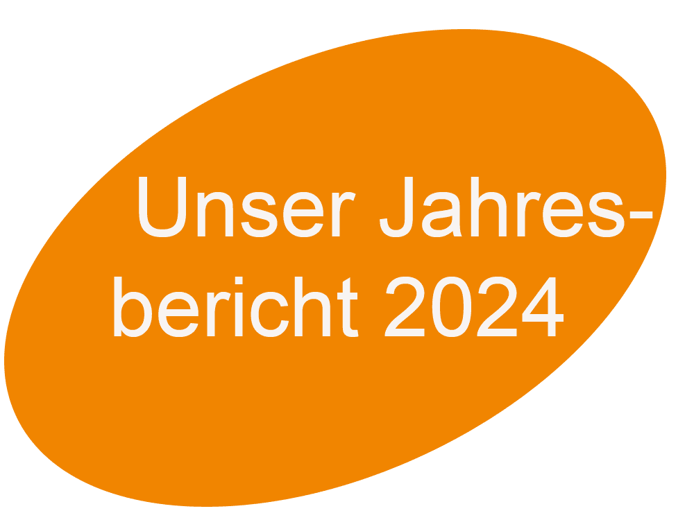 Titel „Unser Jahresbericht 2024“ auf orangefarbenem Hintergrund in großer, weißer Schrift.